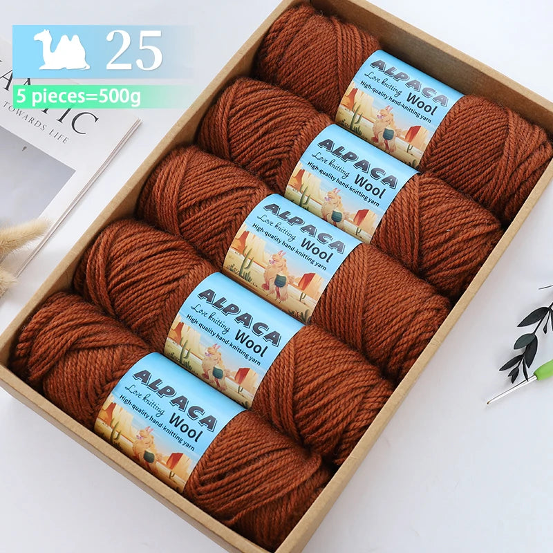 500g contient 5 écheveaux de fil de laine d'alpaga épais, 245 aiguilles, fil à tricoter, fil de matériel de bricolage pour pulls à tricoter, fil pour la fabrication de pulls en laine, grands manteaux, châles, chapeaux,