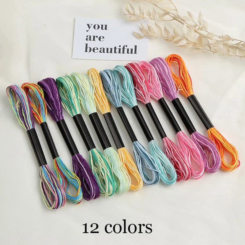 خيط تطريز متقاطع بلون ثابت، خيط تطريز منسوج يدويًا، خيط تطريز من البوليستر والقطن، مجموعة ألوان عشوائية