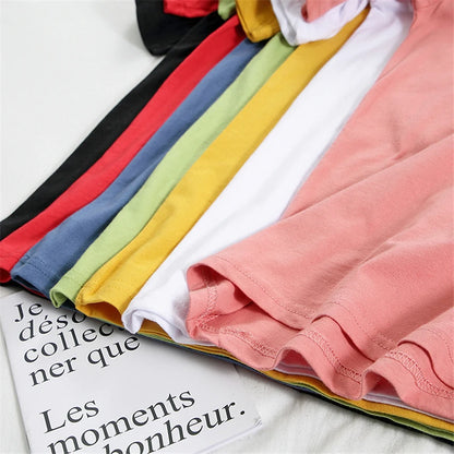 T-Shirt d'été en coton pour femmes, surdimensionné, solide, couleur bonbon, hauts amples