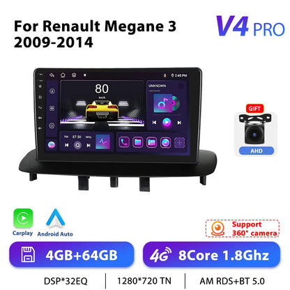 Podofo 9 "autoradio sans fil CarPlay Android Radio pour Renault Megane 3 2008-2014 multimédia GPS 4G WIFI voiture systèmes intelligents