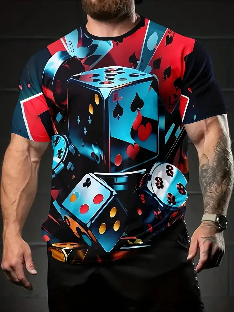 Carte graphique hommes T-Shirts impression 3D carte à jouer à manches courtes décontracté été haut col rond surdimensionné hommes enfants Harajuku Y2k vêtements