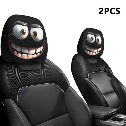Housse d'appui-tête de voiture d'halloween, 2 pièces, imprimé tête de mort noire et conception d'expression drôle, protection de siège automobile extensible pour décoration effrayante