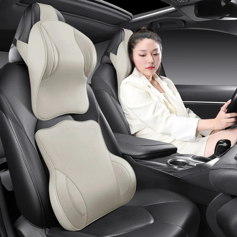 Coussin de nuque et support lombaire en mousse à mémoire de forme pour voiture, soulage le cou et le bas du dos, facile à installer, disponible en plusieurs couleurs