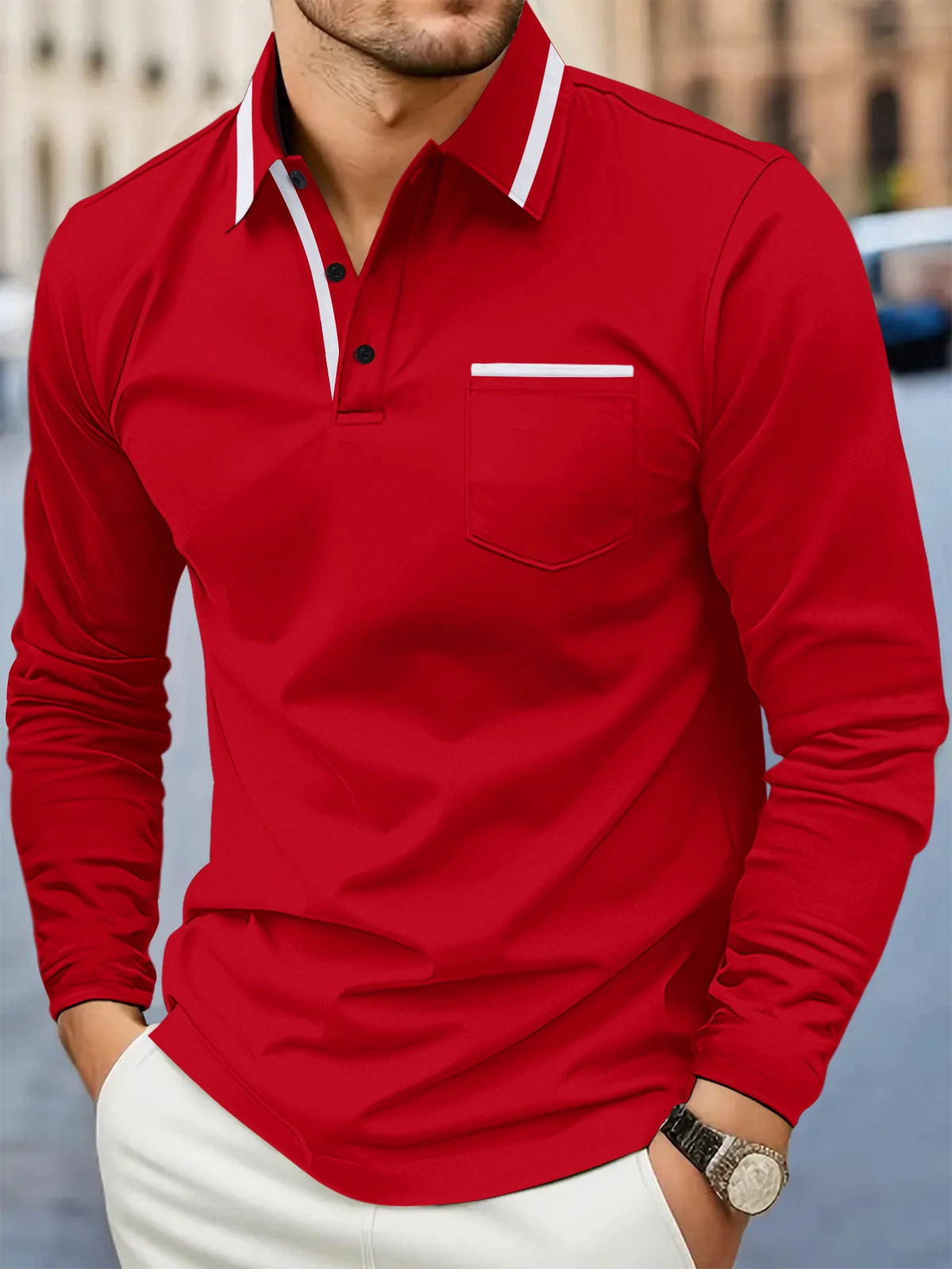 Printemps et automne best-seller mode golf hommes revers poche confortable sport décontracté couleur unie à manches longues haut respirant