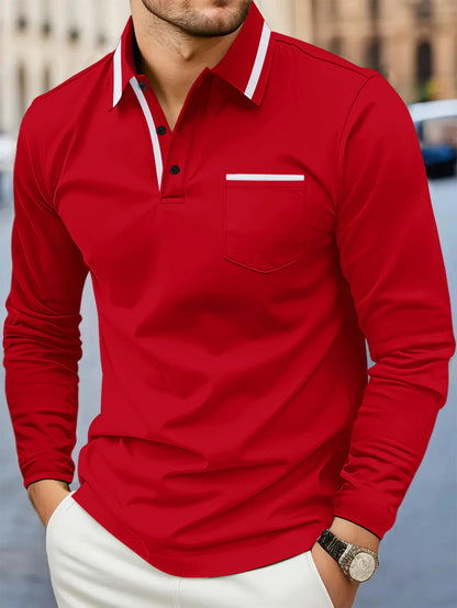 Printemps et automne best-seller mode golf hommes revers poche confortable sport décontracté couleur unie à manches longues haut respirant