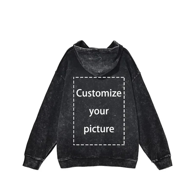 Sweat à capuche vintage en coton lavé pour hommes, sweat à capuche design personnalisé, impression HD DTG, pull respirant Hip Hop, sweat à capuche PVD Harajuku