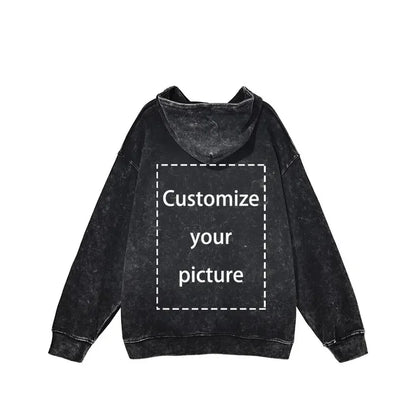 Sweat à capuche vintage en coton lavé pour hommes, sweat à capuche design personnalisé, impression HD DTG, pull respirant Hip Hop, sweat à capuche PVD Harajuku