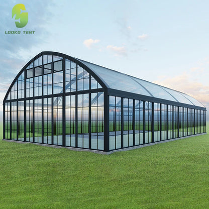 Tente de réception de luxe commerciale en aluminium et verre pour événements extérieurs, chapiteau, atrium, pour 200 à 500 personnes
