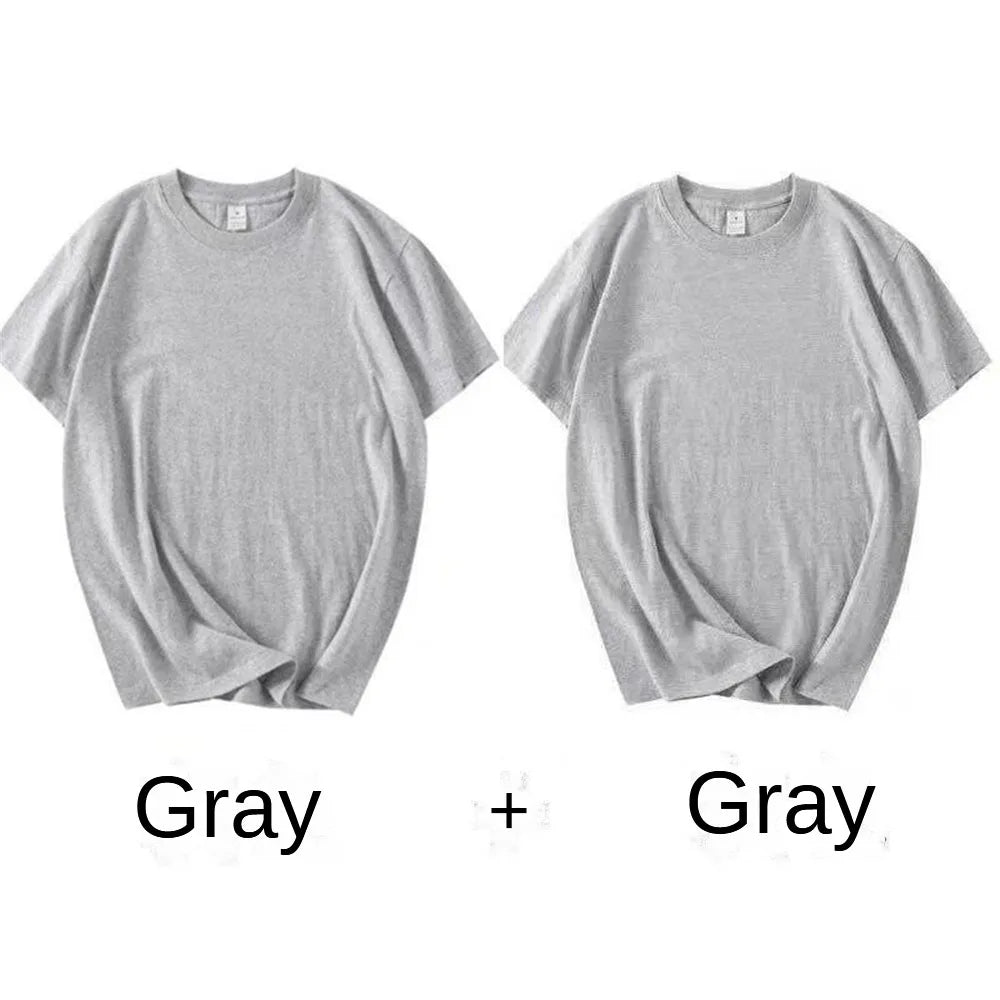2 pièces 100% coton solide t-shirts hommes et femmes à manches courtes blanc t-shirts décontracté respirant ample col rond T-shirt Couple hauts