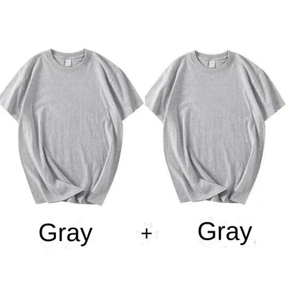 2 pièces 100% coton solide t-shirts hommes et femmes à manches courtes blanc t-shirts décontracté respirant ample col rond T-shirt Couple hauts