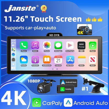 Jansite Portable 11.26 inch 4K DVR Wireless CarPlay and Android Auto Dash Cam Car Screen Video Recorder 5G WIFI Navigation