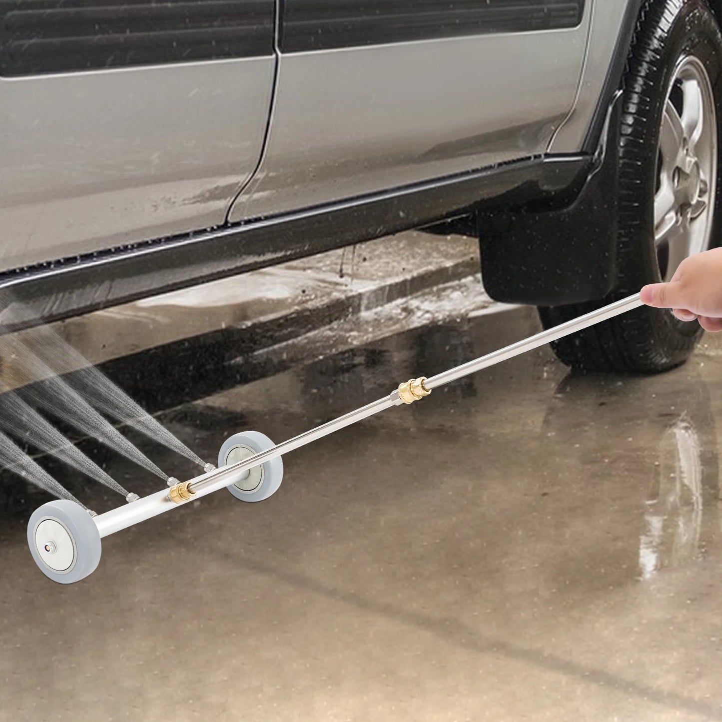 منظف هيكل سفلي للسيارة 4000PSI من الفولاذ المقاوم للصدأ، منظف هيكل السيارة السفلي بـ 4 فوهات مع قضيبين تمديد وعجلات لغسيل السيارات
