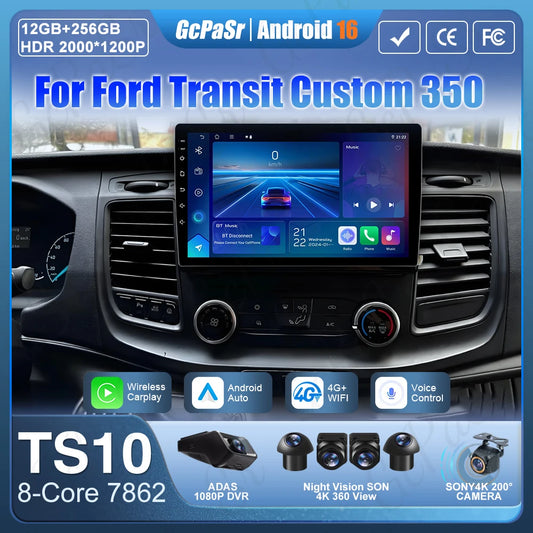 Autoradio Android 16 pour Ford Transit personnalisé Transit V363 350 lecteur multimédia Carplay Navigation GPS 4G Wifi vidéo stéréo 2din