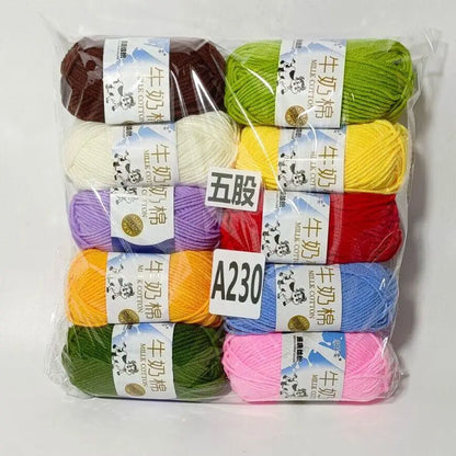 Fil de coton au lait de couleurs mélangées, 10 pièces, 500g, 5 plis, ensemble de fils au Crochet doux, fleurs tricotées à la main, fils peignés artisanaux au Crochet