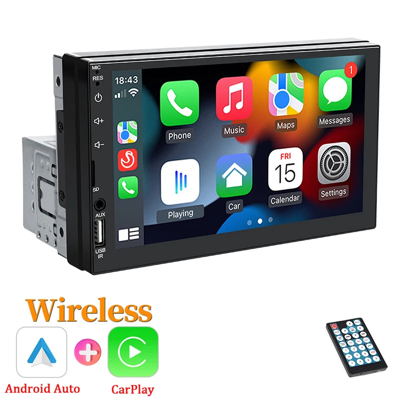 Hippcron 7 "1Din autoradio sans fil CarPlay Android Auto Bluetooth AUX USB universel multimédia lecteur MP5 lien miroir Autoradio