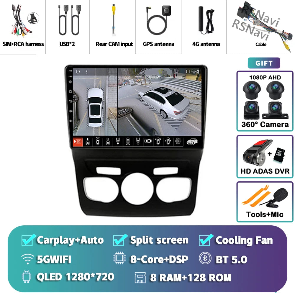 Android 15 Carplay DSP WIF + 4G autoradio GPS lecteur multimédia pour citroën C4 C4L DS4 2013 2014 2015 2016 2017 caméra stéréo 360