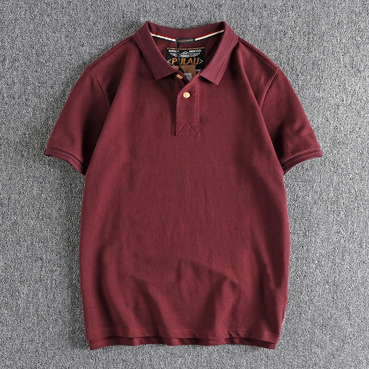 T-shirt rétro américain à manches courtes pour hommes, Polo à revers de couleur unie, à la mode, 100% coton, hauts d'affaires décontractés
