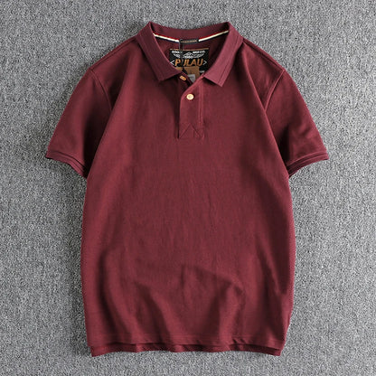 T-shirt rétro américain à manches courtes pour hommes, Polo à revers de couleur unie, à la mode, 100% coton, hauts d'affaires décontractés
