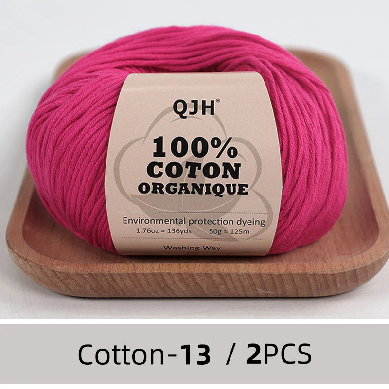 QJH Fil 100% coton biologique, fil pour tricoter, crochet et artisanat, paquet de 2 - 1,76 oz/136 mètres/1 pièce, léger, Dk
