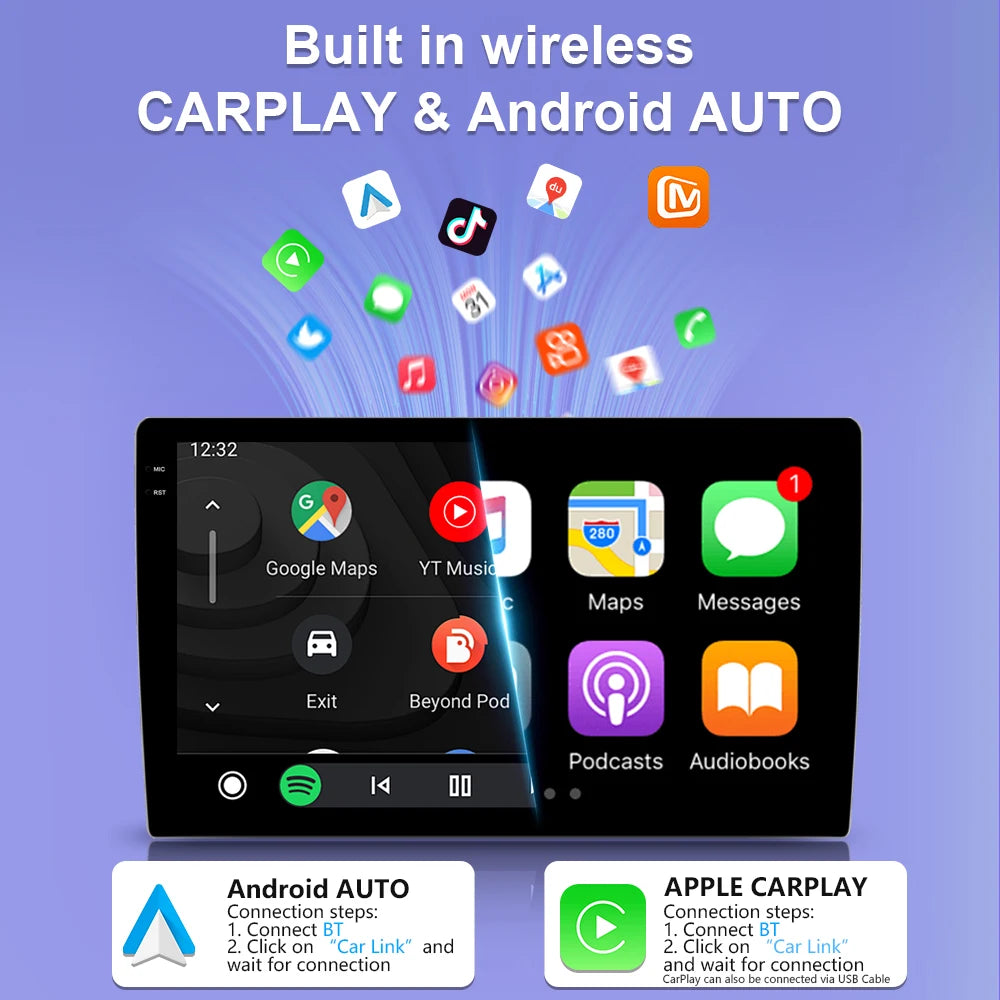 Android 16 universel 9/10 pouces autoradio CarPlay autoradio Android Auto GPS lecteur multimédia 2 DIN WiFi lecteur QLED écran BT