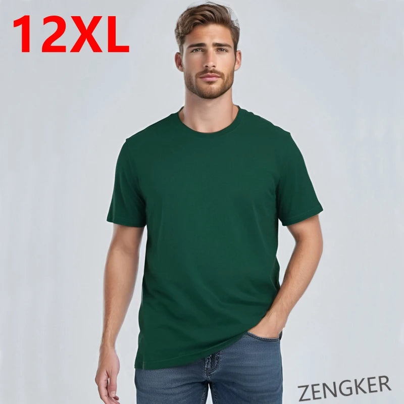 T-shirt d'été à manches courtes pour hommes, col rond, demi-manches, grande taille, en coton, couleur unie, hauts surdimensionnés 12XL, 10XL 9XL