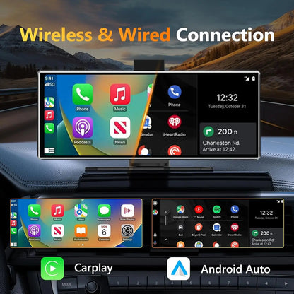 11.26 pouces Dash Cam 4K voiture DVR sans fil Carplay et Android Auto GPS Navigation enregistreur vidéo tableau de bord double objectif 5G Wifi FM AUX