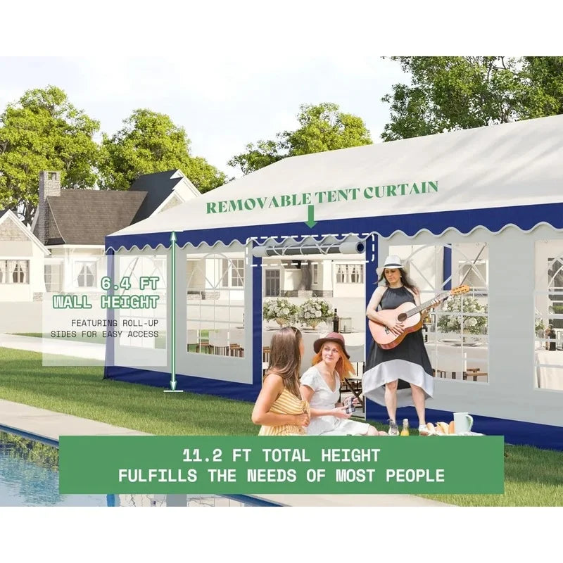 Tente de fête robuste 20 x 40 pieds avec parois latérales roulées pour événements et mariages en plein air, abri auvent