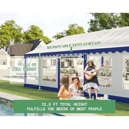 Tente de fête robuste 20 x 40 pieds avec parois latérales roulées pour événements et mariages en plein air, abri auvent