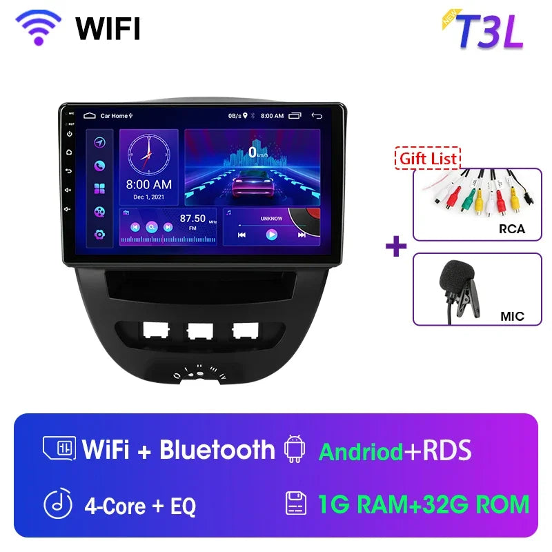 Srnubi Qualcomm 8 Core autoradio pour Peugeot 107 Toyota Aygo citroën C1 2005 - 2014 2 Din lecteur multimédia Android Carplay