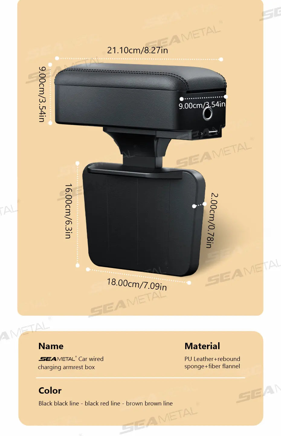 SEAMETAL-Boîte de rangement pour bras de voiture réglable, support de coude, boîte de console centrale avec porte-gobelet GNE, évaluation de charge recommandée