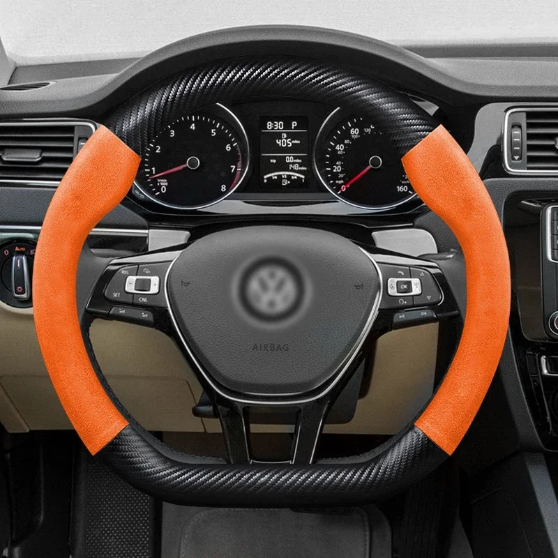 Juste de volant en cuir véritable pour Volkswagen, fibre de carbone, compatible avec VW CC Polo Bora Golf Jetta Lavida Lamando Magotan Passat