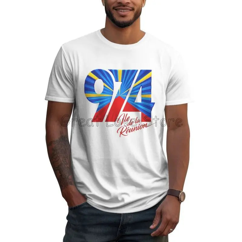 Personnalisé 974 île de la réunion Logo imprimé T-shirt hommes coton graphique t-shirts été décontracté grande taille t-shirts hauts Streetwear S-6XL
