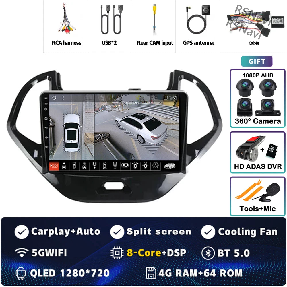 Android 15 Carplay Auto pour Ford Figo 2015 2016 2017 2018 autoradio 4G WIFI lecteur multimédia srereo Navigation vidéo 360 caméra