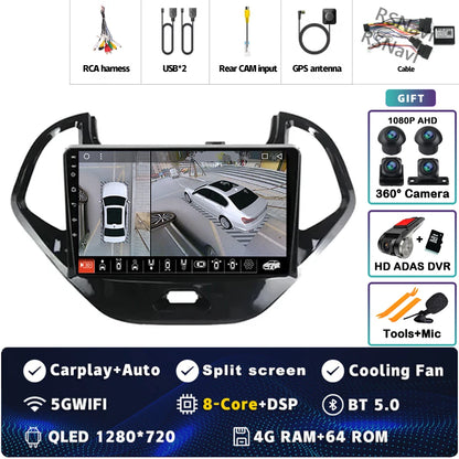 Android 15 Carplay Auto pour Ford Figo 2015 2016 2017 2018 autoradio 4G WIFI lecteur multimédia srereo Navigation vidéo 360 caméra