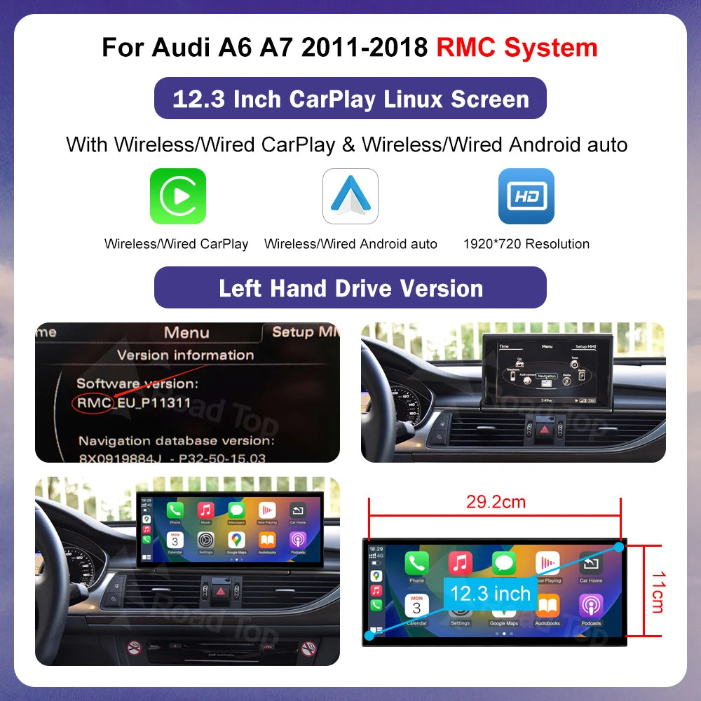 Autoradio multimédia stéréo pour Audi A6 C6 C7 A7 2011-2018 sans fil CarPlay GPS Navi lecteur Radio Bluetooth 12.3 
