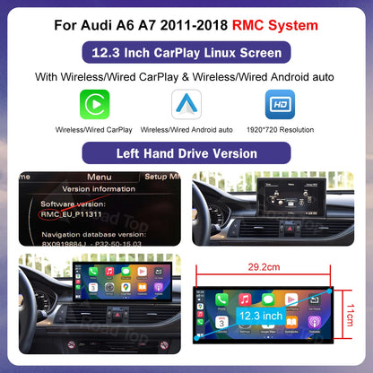 Autoradio multimédia stéréo pour Audi A6 C6 C7 A7 2011-2018 sans fil CarPlay GPS Navi lecteur Radio Bluetooth 12.3 "écran tactile