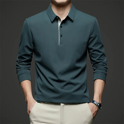 Polo d'affaires décontracté à manches longues pour hommes, haut polyvalent, document solide, à la mode, chaud, confortable, quatre saisons, nouveau