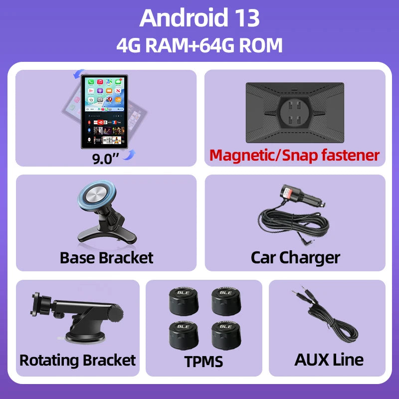 Jansite 9 "Android 13 4G + 64G voiture miroir Radio Carplay Android Auto lecteur écran rotatif GPS Navigation Support Tiktok TPMS BT