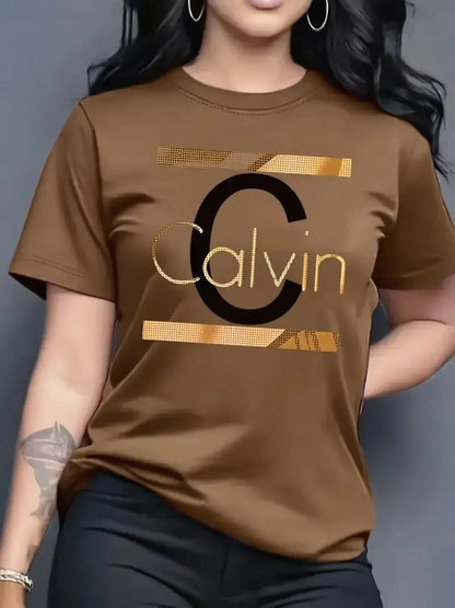 Offre spéciale femmes mode d'été décontracté Calvin lettre motif imprimé col rond manches courtes vêtements de sport T-shirt y2k vêtements