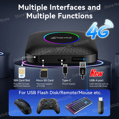 2026 NOUVEAU CarlinKit Android 13 TV Box LED 8 Go + 128 Go SM6225 8-Core CarPlay sans fil Android Auto Adaptateur USB sans fil Prise en charge Netflix IPTV YouTube Tiktok Spotify GPS 4 Go + 64 Go