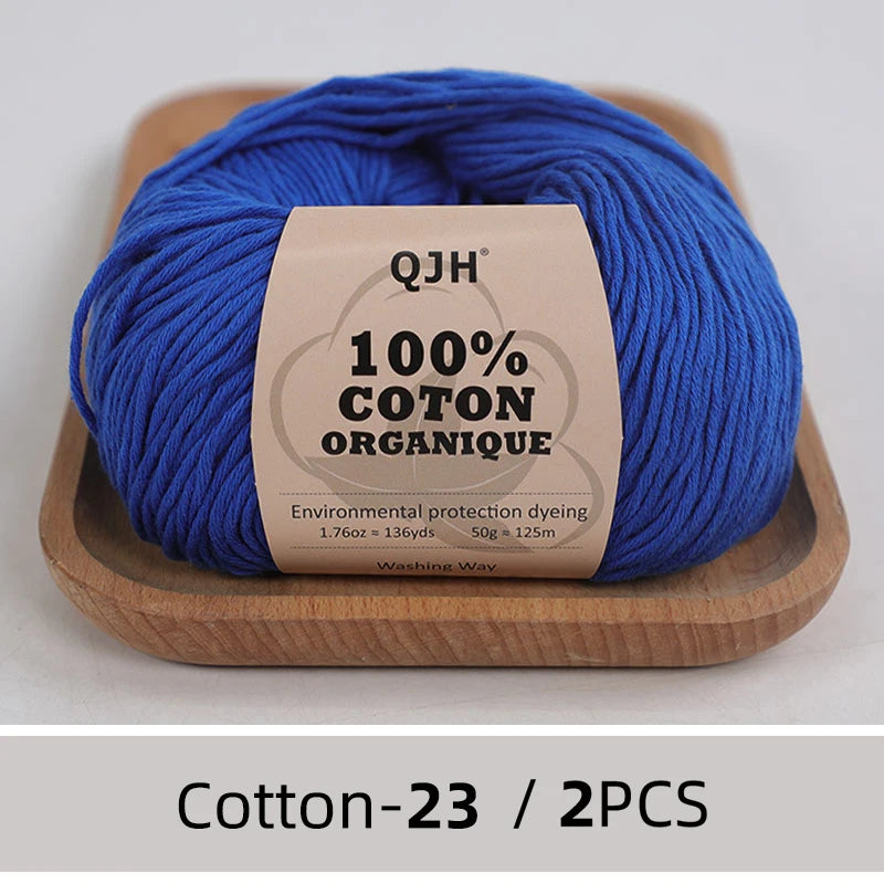 QJH Fil 100% coton biologique, fil pour tricoter, crochet et artisanat, paquet de 2 - 1,76 oz/136 mètres/1 pièce, léger, Dk