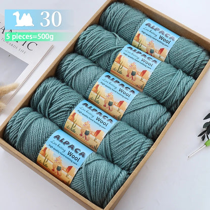 500g contient 5 écheveaux de fil de laine d'alpaga épais, 245 aiguilles, fil à tricoter, fil de matériel de bricolage pour pulls à tricoter, fil pour la fabrication de pulls en laine, grands manteaux, châles, chapeaux,