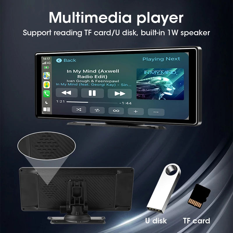 Écran Carplay sans fil portable, caméra de recul arrière HD, autoradio DVR, lecteur vidéo MP5, Android Auto, 10.26 pouces