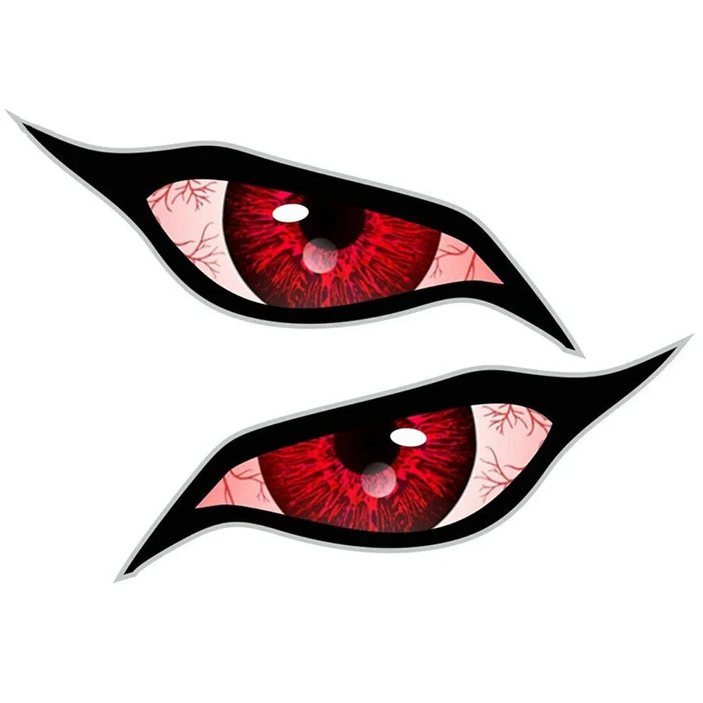 Autocollant de voiture 2 pièces personnalité rouge bleu mauvais œil Zombie crème solaire autocollant étanche pour rétroviseur PVC, 14cm * 6cm