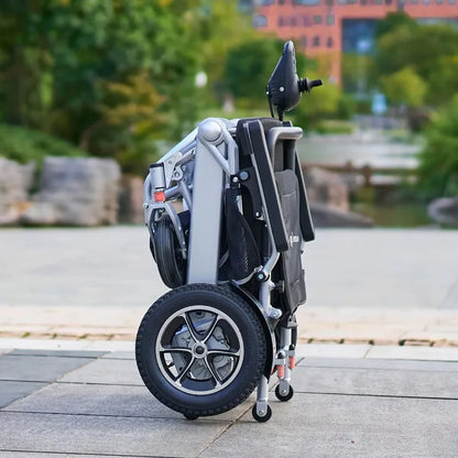Fauteuil roulant pliable tout-terrain tout-terrain, télécommande, fauteuil roulant électrique de voyage en aluminium pour adultes handicapés