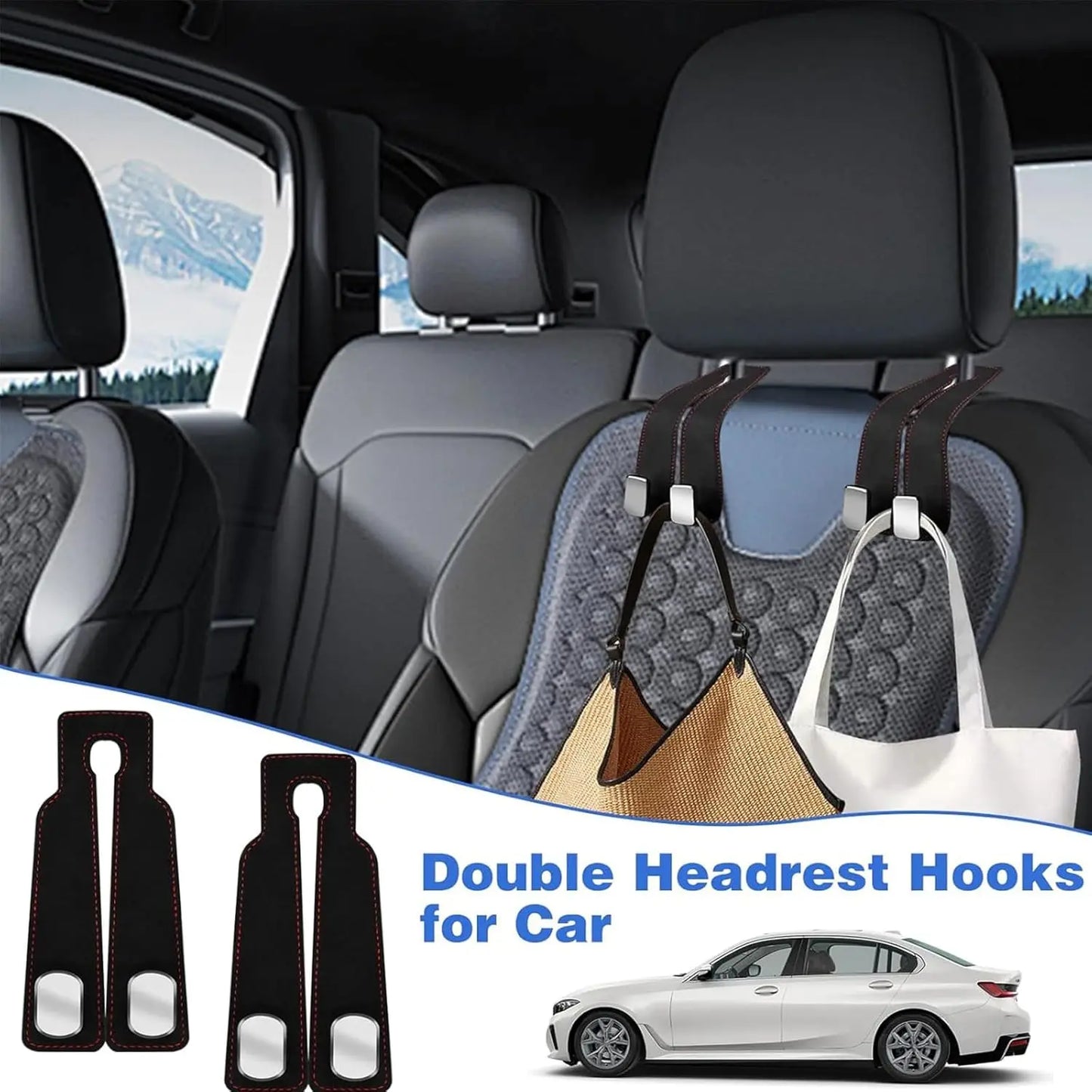 Crochet en cuir pour rangement intérieur de véhicule, 2 pièces, support de téléphone intérieur de voiture, appui-tête de véhicule, cintre de sac pour un rangement pratique de voyage
