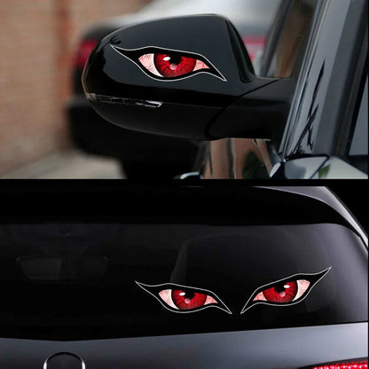 Autocollant de voiture 2 pièces personnalité rouge bleu mauvais œil Zombie crème solaire autocollant étanche pour rétroviseur PVC, 14cm * 6cm