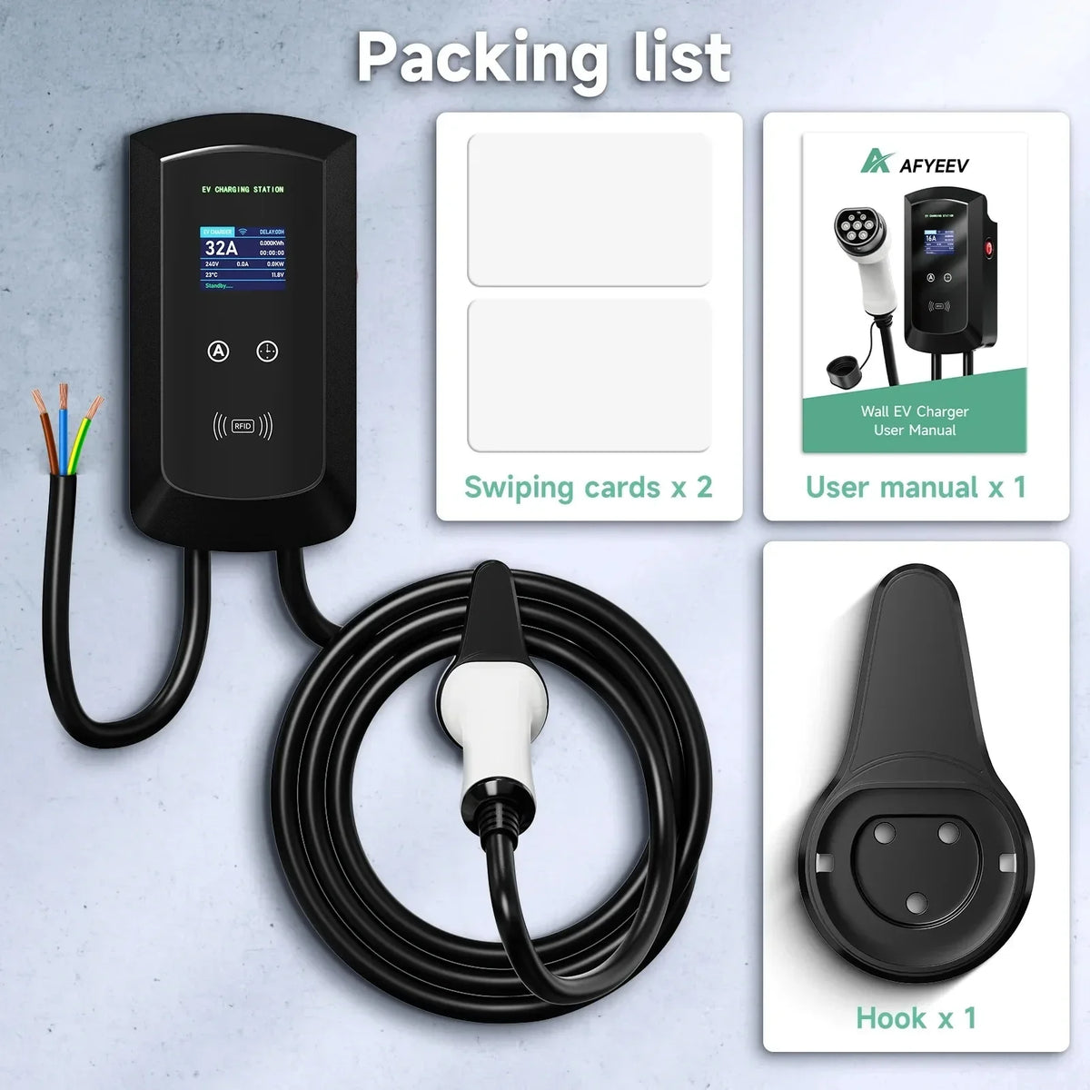 محطة شحن EV ثلاثية الأطوار AFEV 22KW 32A من النوع 2 IEC62196-2 شاحن سيارة كهربائية 7.6/11KW EVSE Wallbox WiFi APP للتحكم عن بعد