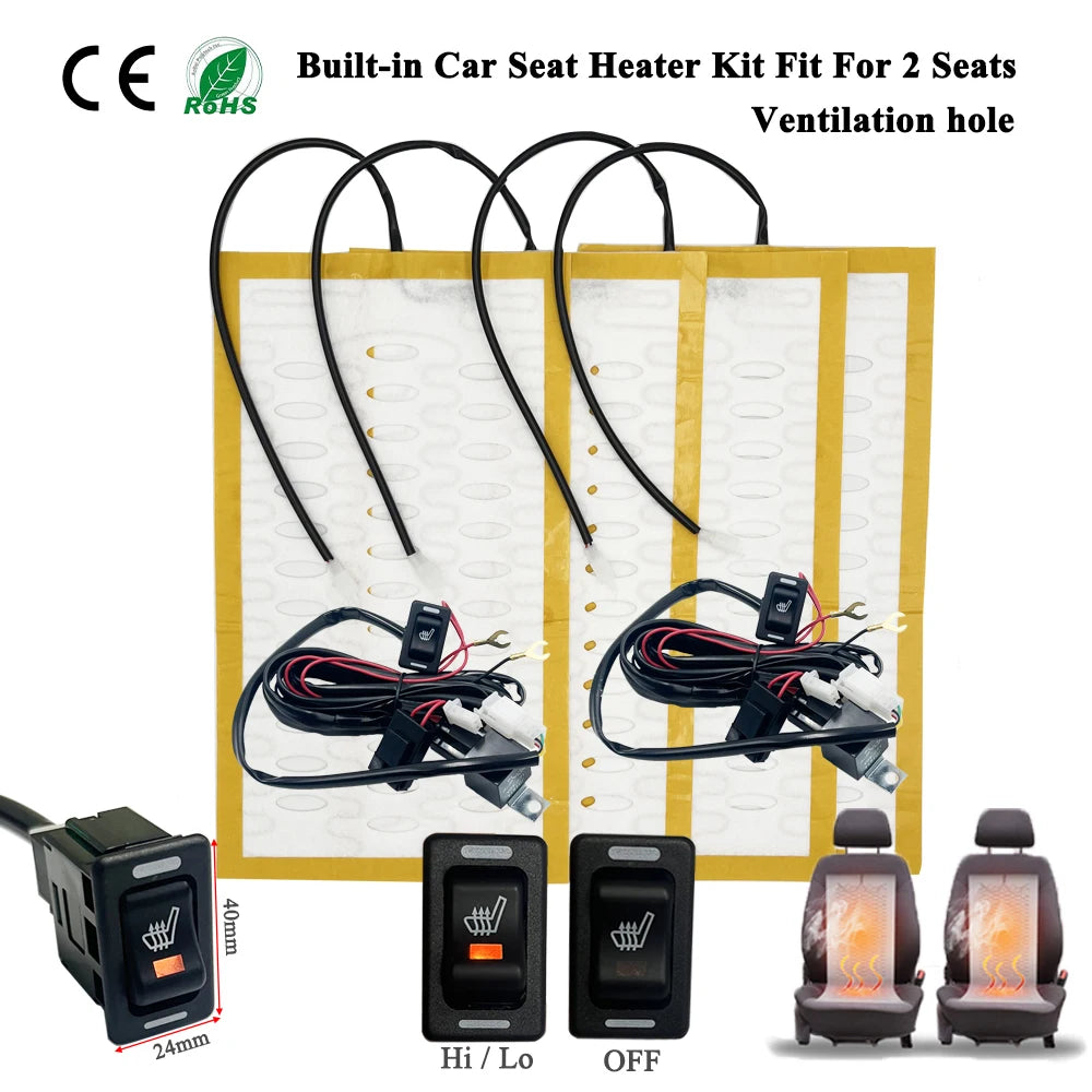 Kit de chauffage de siège de voiture intégré, coussin chauffant en fil d'alliage, trou de ventilation, interrupteur de commande recyclable, 2 sièges, 12V, 100W, universel