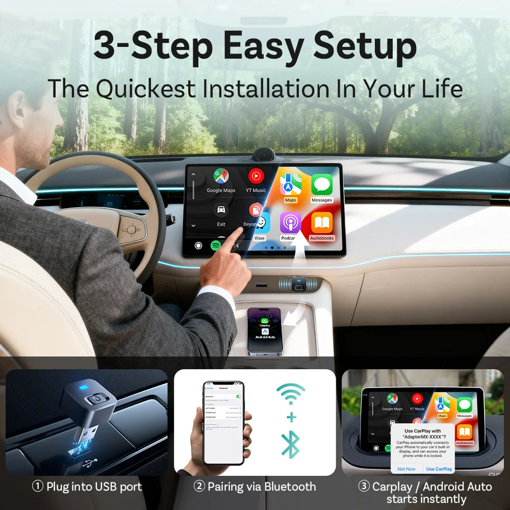 Adaptateur sans fil CarPlay et Android Auto Ottocast Mini Dot Express, WiFi 6, BT 5.4, Plug & Play pour Audi, Toyota, VW, Nouveauté 2026